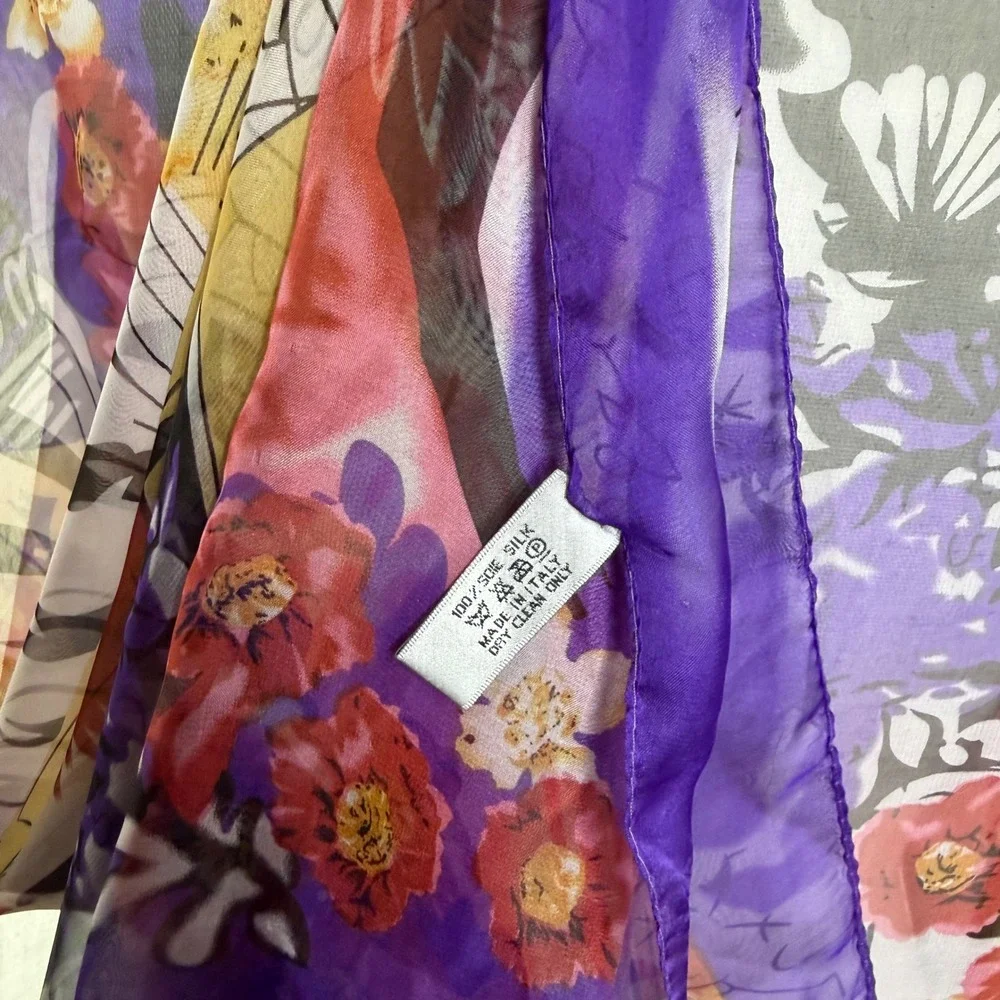 Christian Dior Silk Chiffon Scarf Floral Paris‎ Graphic Purple Italy  66